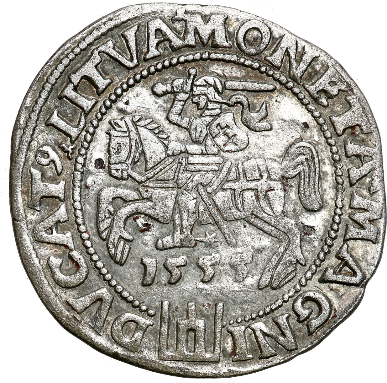Zygmunt II August. Grosz na stopę litewską 1555, Wilno - RZADKOŚĆ R5